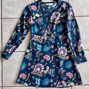 LOFT Garden Floral long sleeve button dress -size 00P